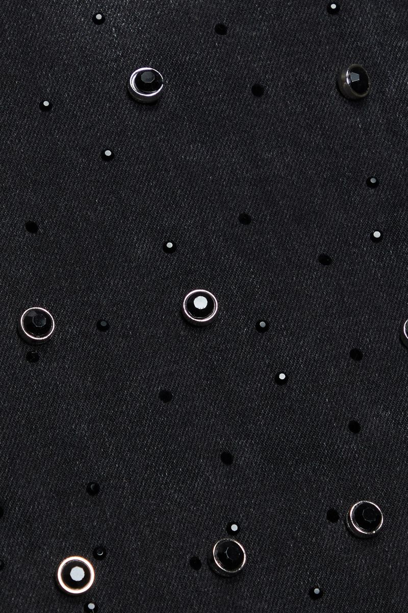 Close-up of Valabasas black washed jeans with front and back pockets