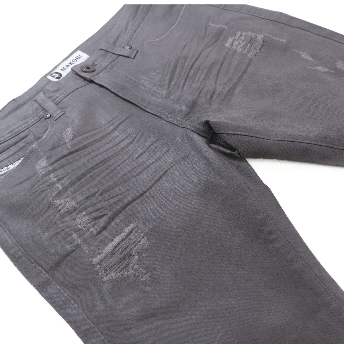 Premium Makobi Segreto Gray Jeans featuring button and zip fly closure