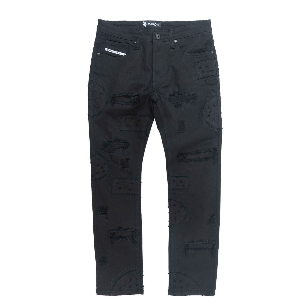 Makobi Mancini Black/Black Jeans M1945, front view with pockets and belt loops