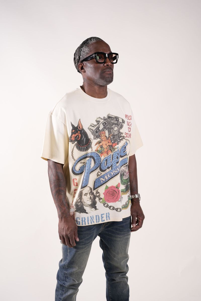 Paper Money "For The Dogs" Rhinestones Bone Tee