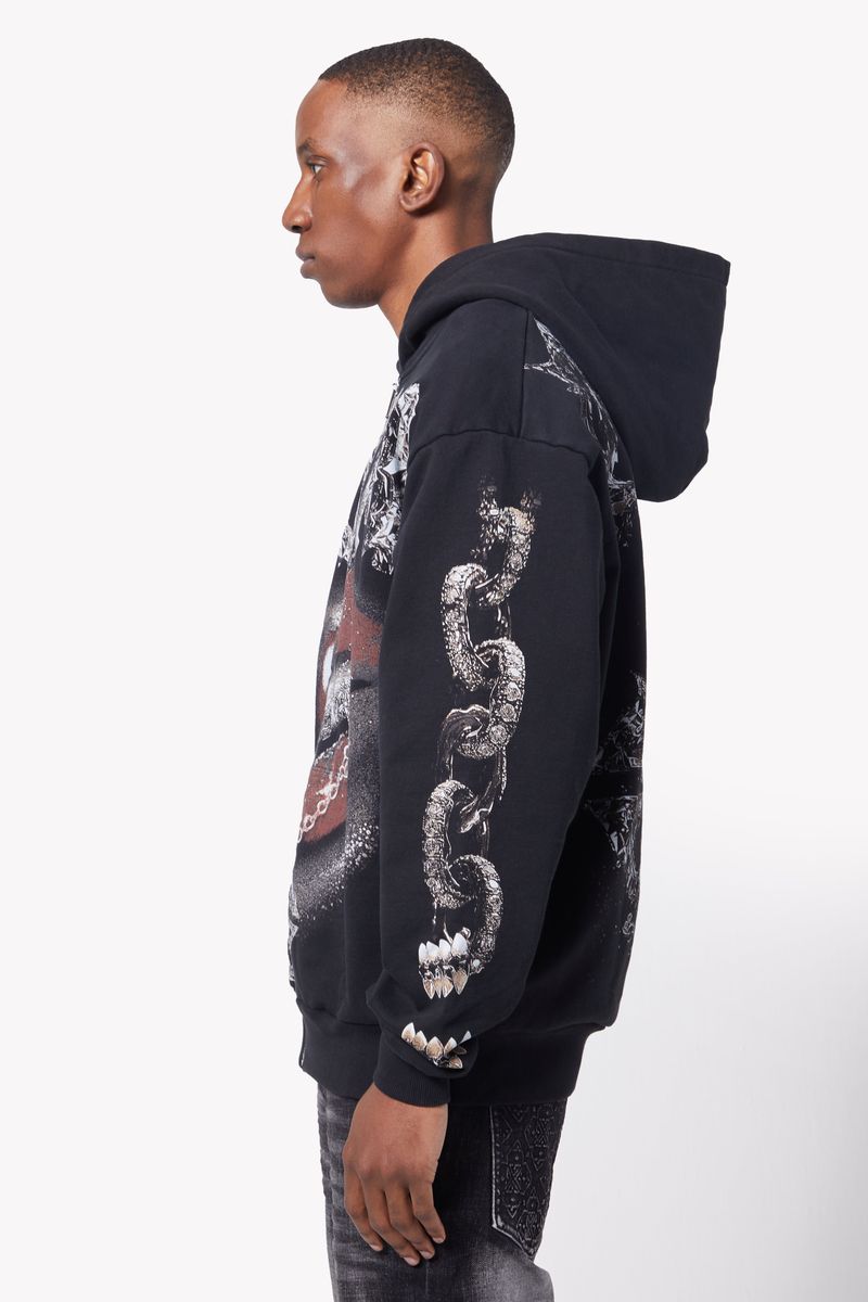 Guapi Chained Zip Black Hoodie with edgy chain details and comfy zip closure