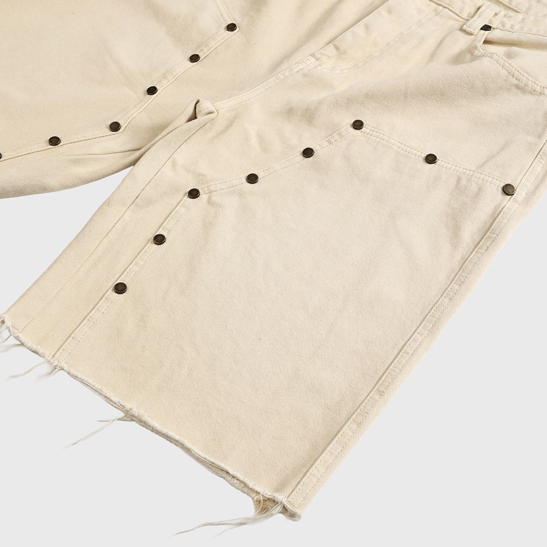 Homme + Femme "Arsenal" Studded Denim Shorts - Cream