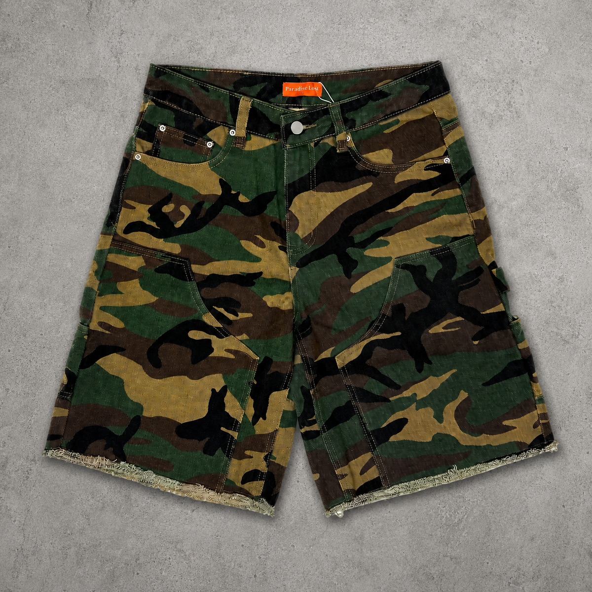 Paradise Lost "Paradise" Camo Denim Shorts