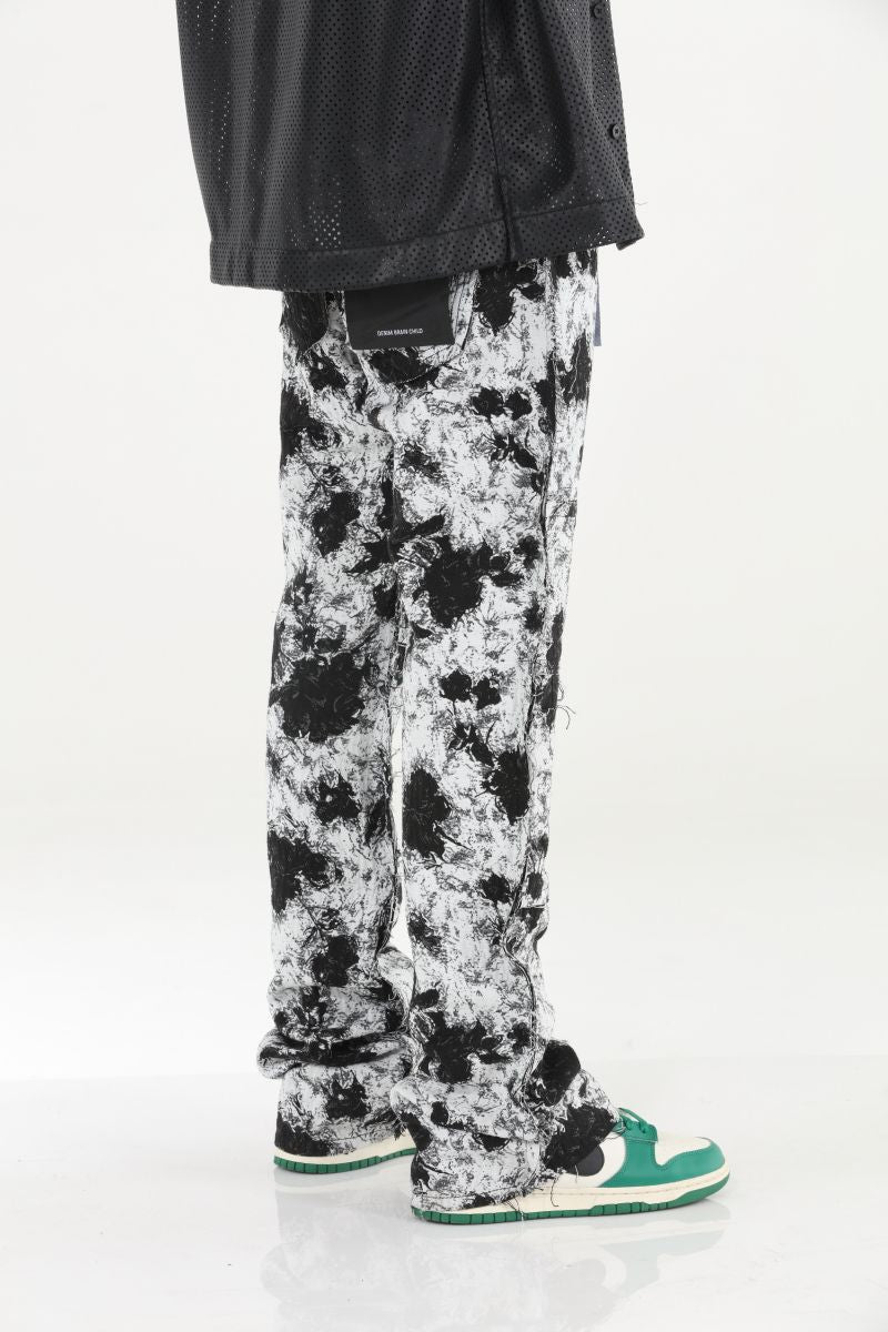 Stylo Tapestry Stacked White Black Denim Jeans - Trendy fashion statement piece