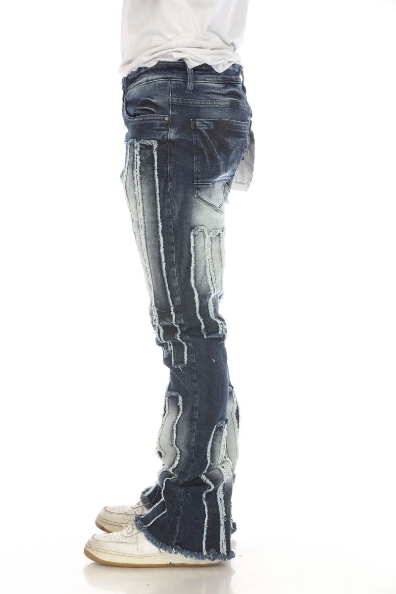 Chic Stylo LS Blue Washed Stacked Flare Jeans with a modern flare design