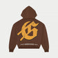 Front view of the Godspeed Chrome Liberty Zip Hoodie in brown wash showcasing the striking reflective Statue of Liberty graphic