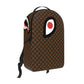 Close-up of Sprayground One Eye Brown Check Backpack showcasing the checkered design and sturdy handle