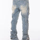 Guapi Vintage Blue Cross Buckle Denim Jeans