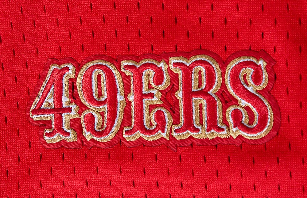 Red and black Pro Standard San Francisco 49ers Script Tail Mesh Button Up Jersey with iconic team logo