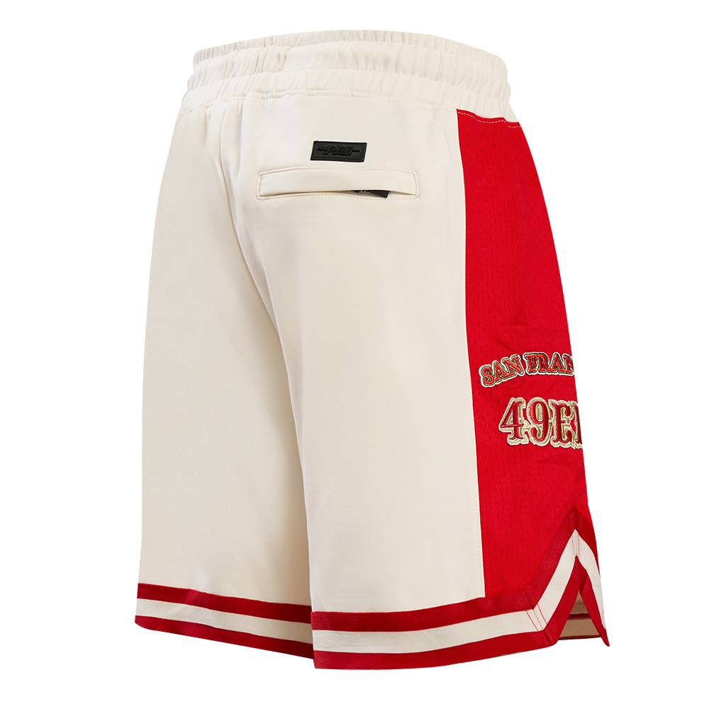 Vintage-inspired Pro Standard 49ers shorts in eggshell and red with team details