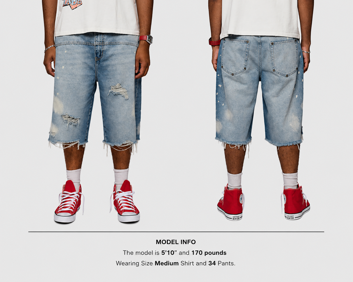 Homme + Femme "Nomad" Studded Denim Shorts - Blue