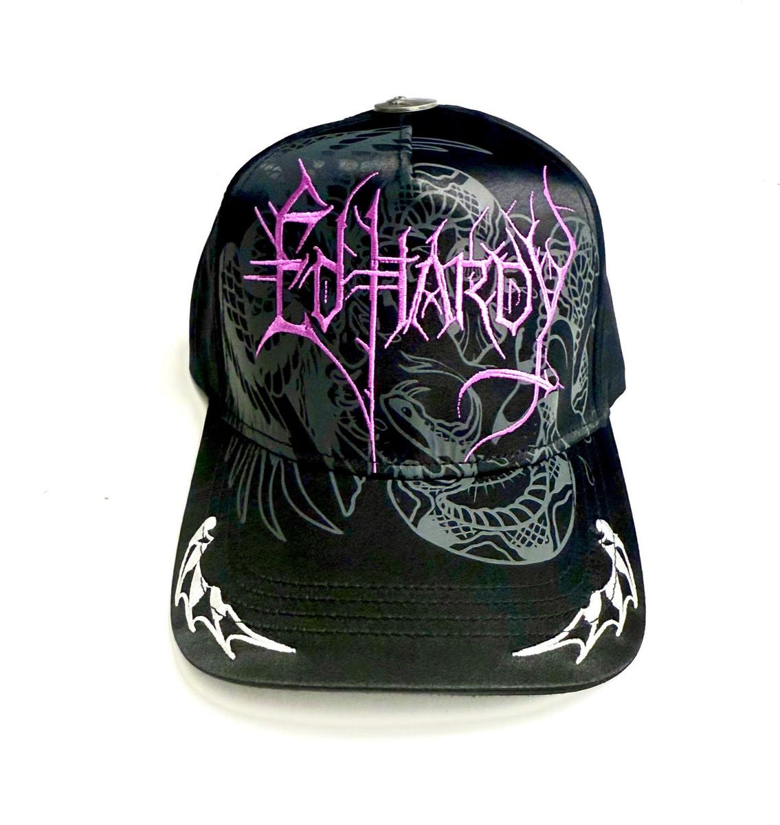 Ed Hardy Cyber Logo Satin Trucker Hat - Black