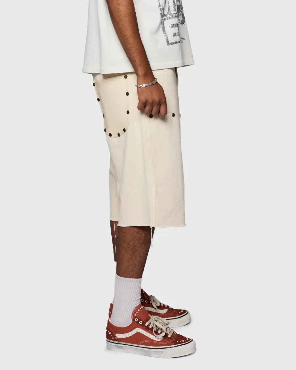 Homme + Femme "Arsenal" Studded Denim Shorts - Cream