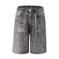 Luxury black denim shorts featuring all-over hand-embellished rhinestones, a baggy fit, and a removable rhinestone belt for versatile styling