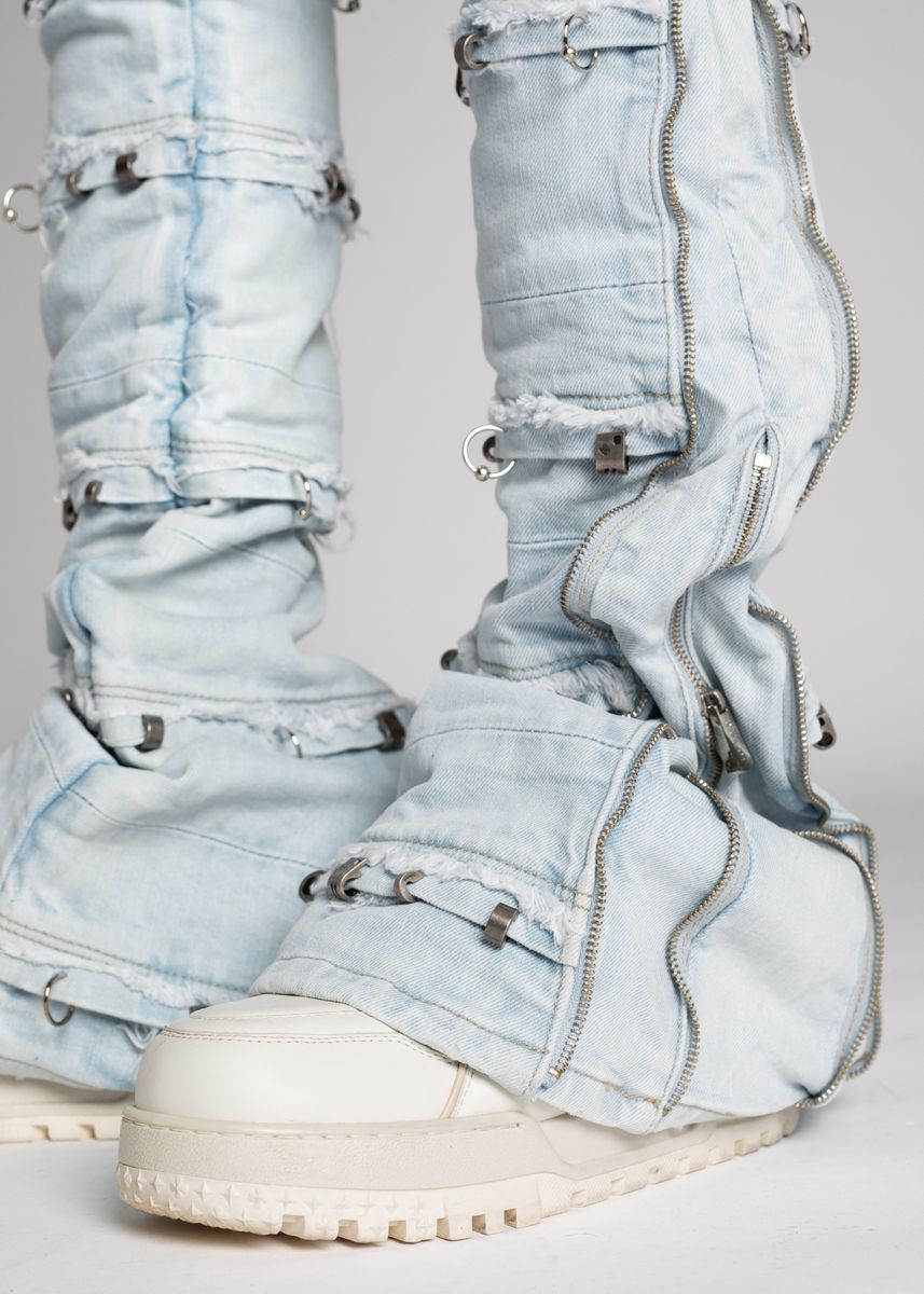 Guapi Aqua Blue Stacked Piercing Denim Jeans