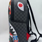 Backview of the Sprayground Bender Fire Drama Backpack showcasing its spacious dimensions and detailed artwork