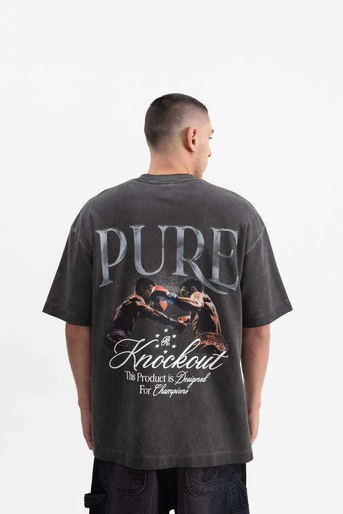 A black oversized cotton T-shirt with PURE Knockout Fight design, weight 350 grams
