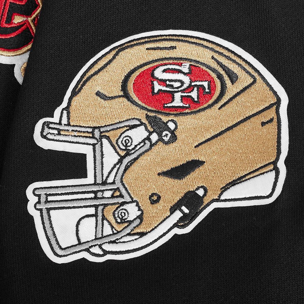 Front view of the Pro Standard 49ers City Ransom Hoodie in black and red, featuring the team logo and city-inspired design elements, perfect for San Francisco 49ers fans