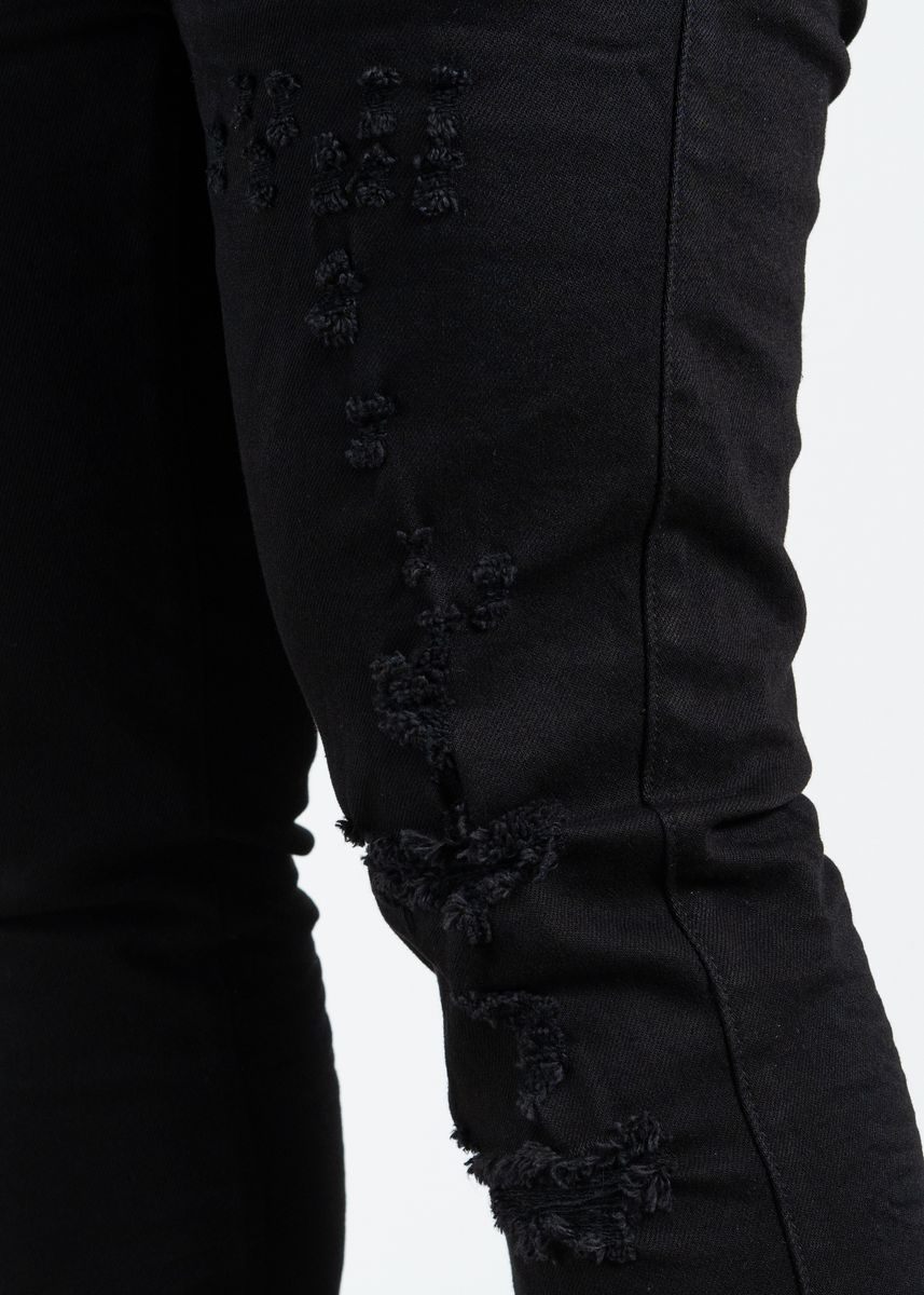Midnight Black Distressed Skinny Denim Jeans (MB-004)