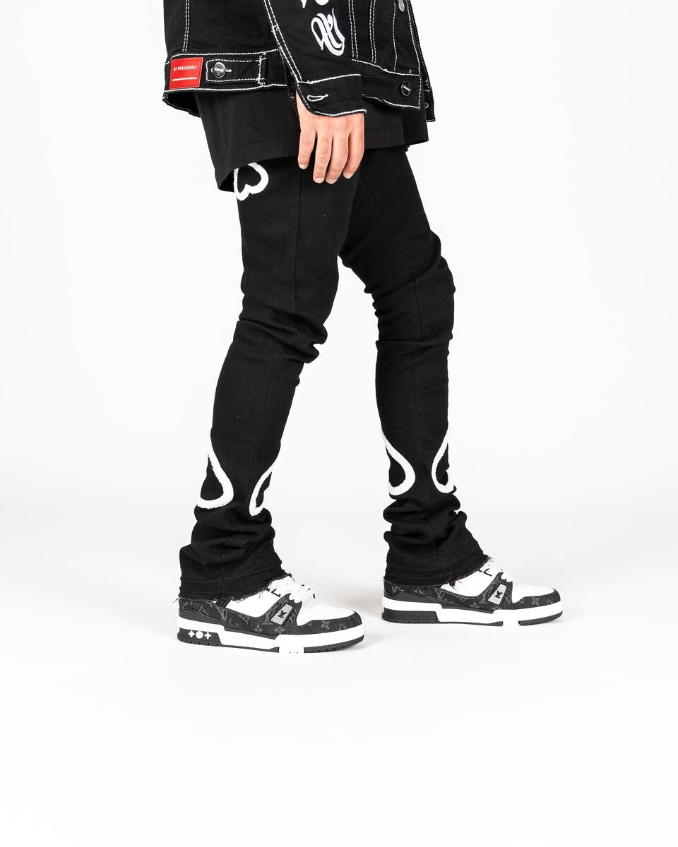 PHEELINGS Luminous Love Jet Black Flare Stack Denim for a trendy and stylish look