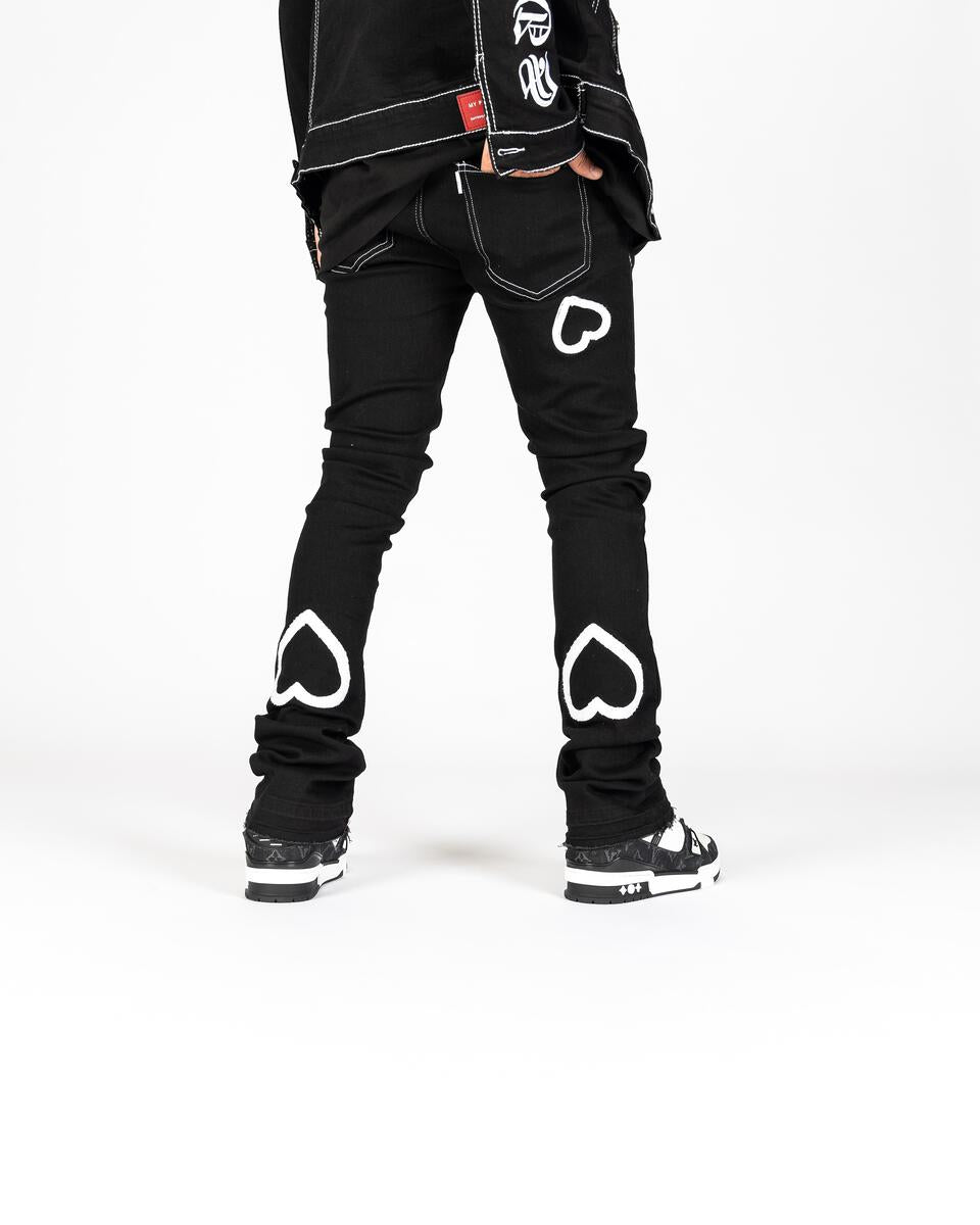 Stylish and comfortable Luminous Love Jet Black Flare Stack Denim by PHEELINGS