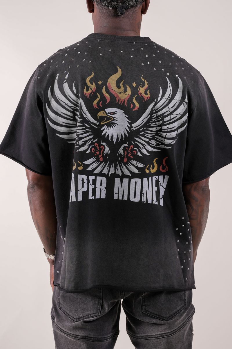 Paper Money "Moto" Rhinestones Black Tee