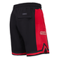 Side profile of the athletic shorts featuring the San Francisco 49ers logo and tail design