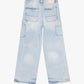 Close-up of Valabasas Mr Straight light blue wash denim jeans showcasing classic straight fit design