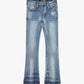 Valabasas Mr Stacked Medium Washed Stacked Denim Jeans side view with distressed details and stacked design