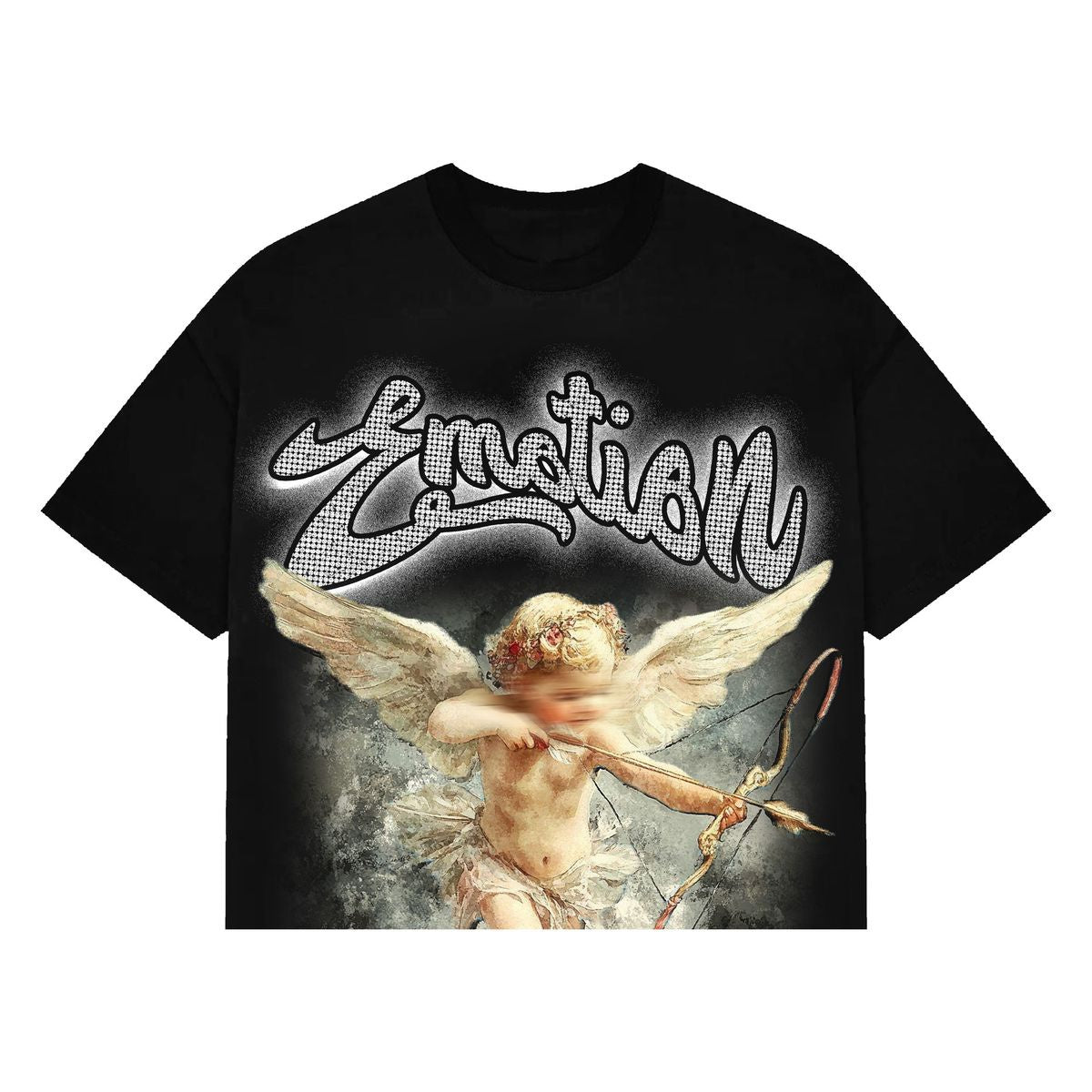 Stylish and trendy Mixed Emotion Cupid Cropped Black Tee for women