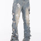 Guapi Vintage Blue Cross Buckle Denim Jeans