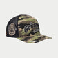 Limited edition Godspeed Forever Trucker Hat in camo with black, blue, and orange colors
