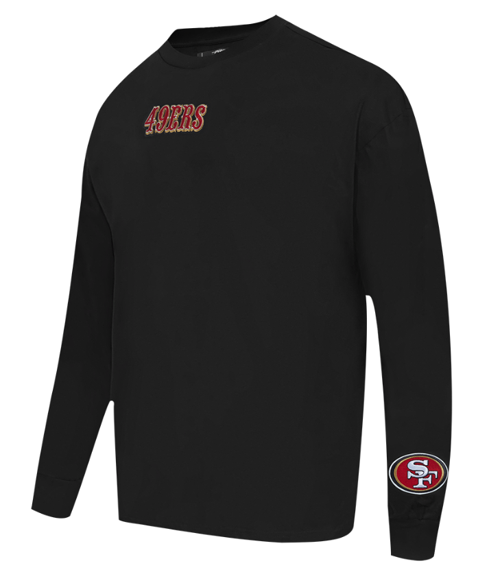 Black long-sleeve tee with San Francisco 49ers Wingspan logo design