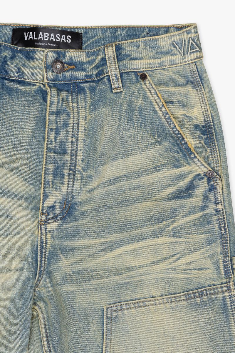 Back view of Valabasas Mr Straight denim jeans emphasizing the back pockets and vintage wash finish