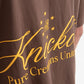 Zoomed-in of the stitching and hemming on the PURE Knockout Script Brown Tee