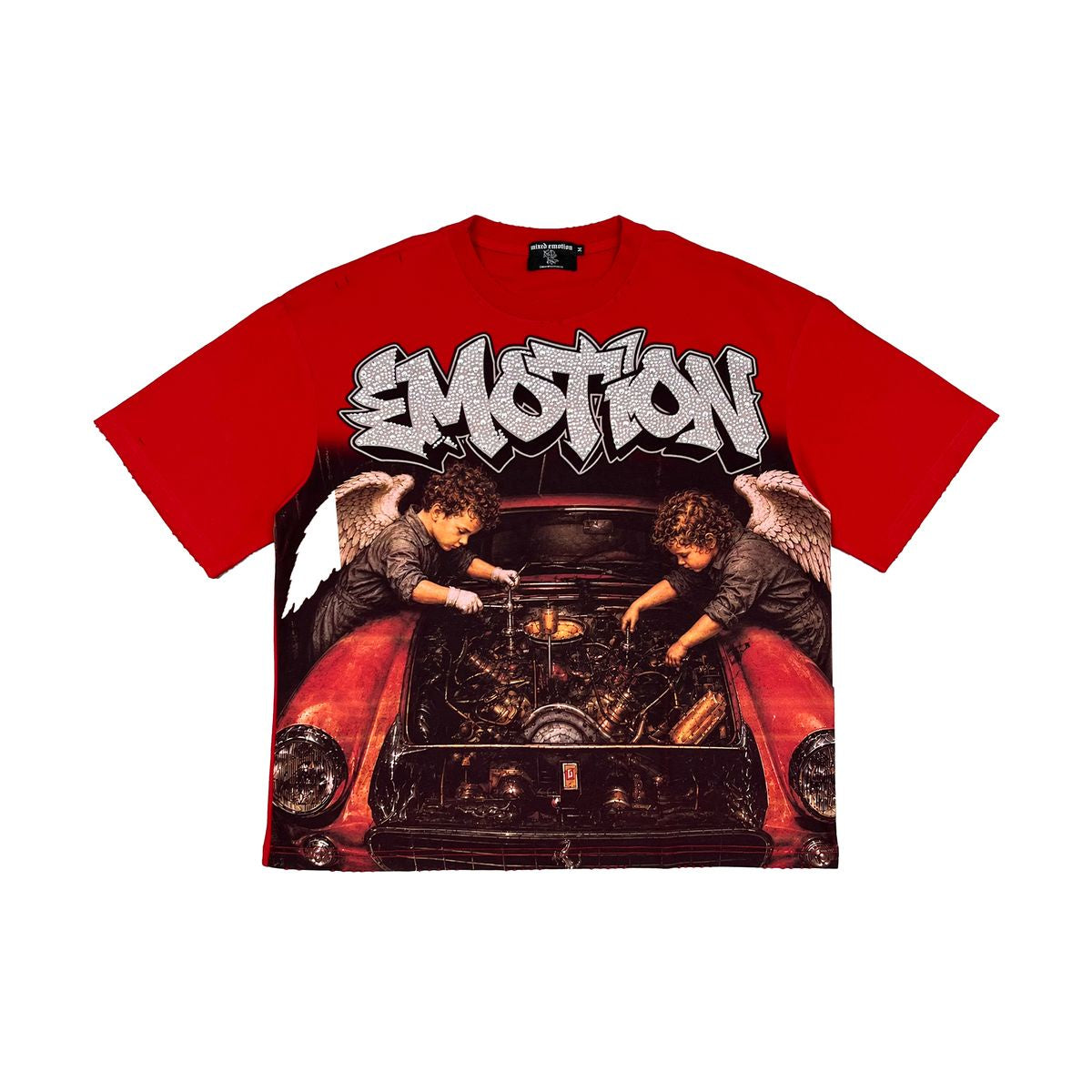 Mixed Emotion "Garage" Rhinestone Red Tee