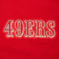 Side profile of the men's red Pro Standard 49ers full zip wind hoodie showcasing sleek design