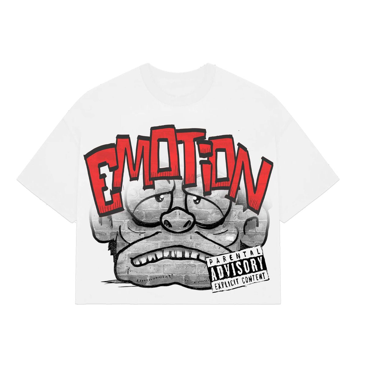 Mixed Emotion Monster Cropped White Tee with oversized monster graphic