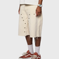 Homme + Femme "Arsenal" Studded Denim Shorts - Cream