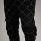 Vicious Two Tone Rhinestone Cargo Flare Denim Jeans in Black Denim