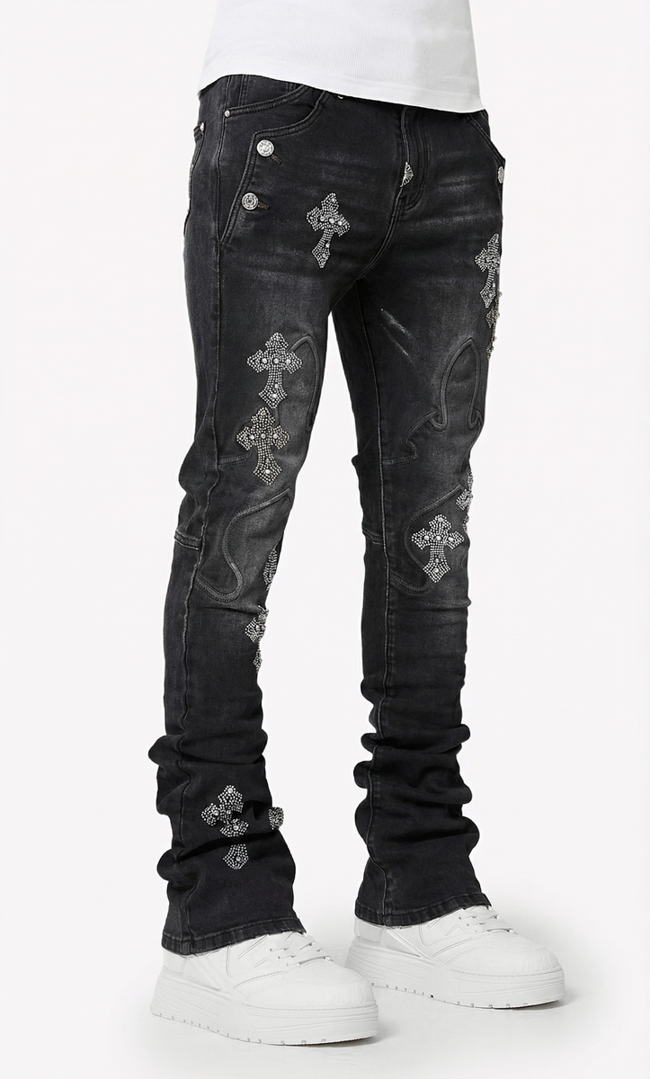 Guapi Obsidian Cross Black Faded Denim Jeans