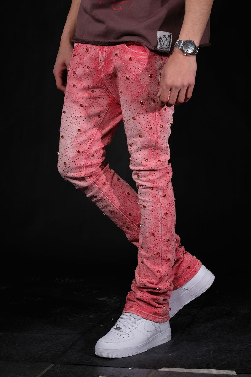 Vicious Embellished Pink Flared Denim Jeans VC510 Pink