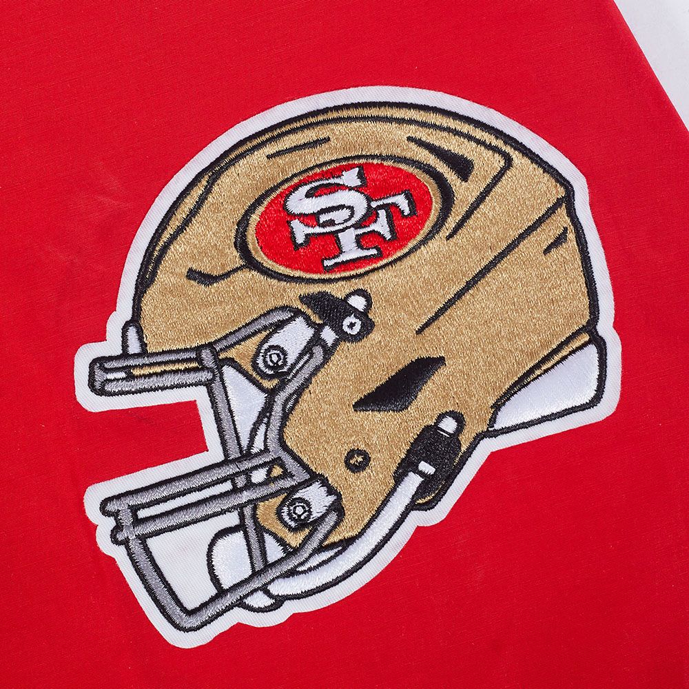 Red Pro Standard 49ers wind suit hoodie featuring logo accents and comfortable fit