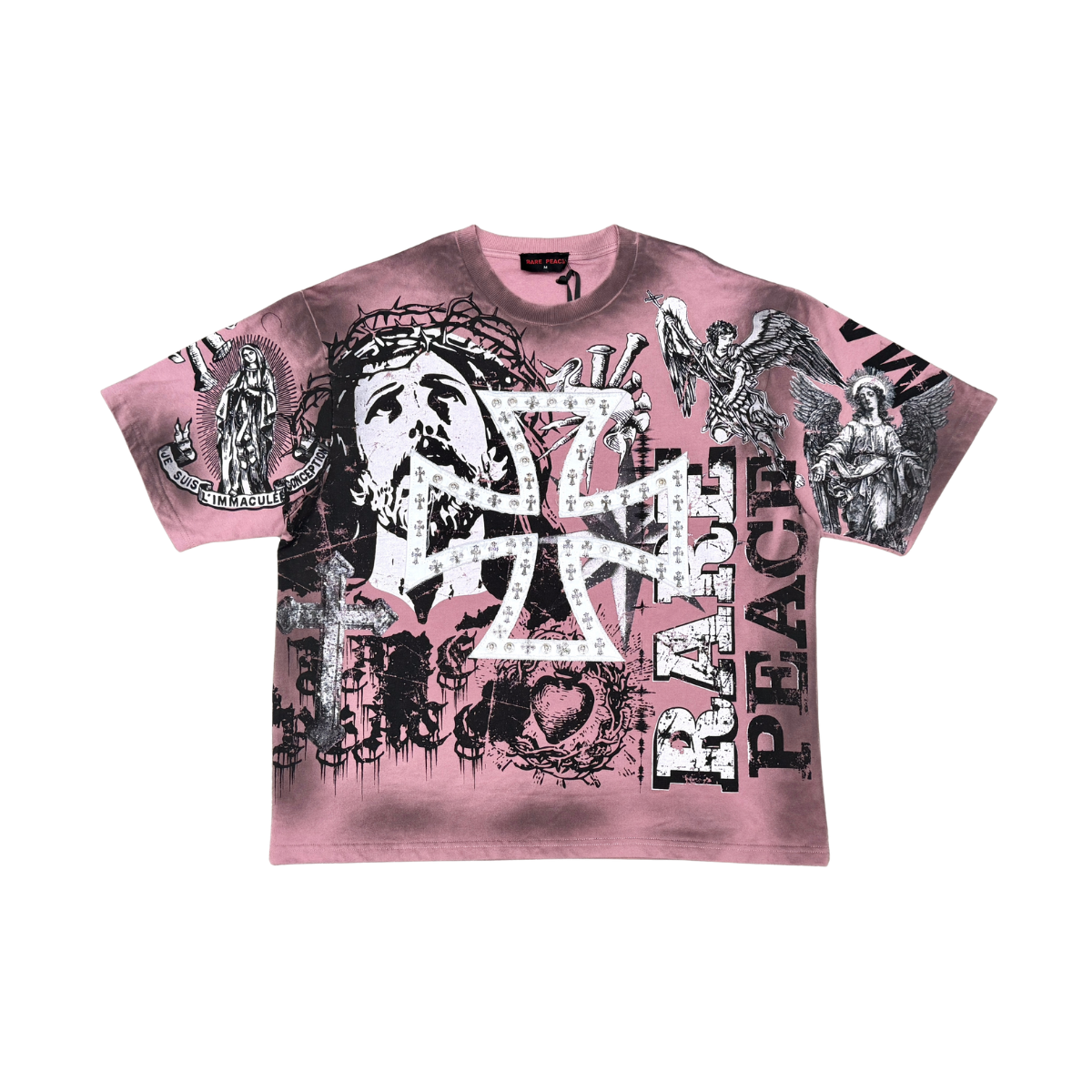Rare Peace "Mad World" Studded Dust Pink Tee