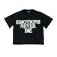 Bold black and white rhinestone End design on stylish mixed emotion t-shirt