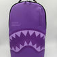 Spacious Sprayground Purple Shark Central Backpack measuring 18 by 115 by 65 inches with durable PVC construction