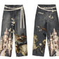 Stylish black baggy jeans with digital print design and 32-inch length