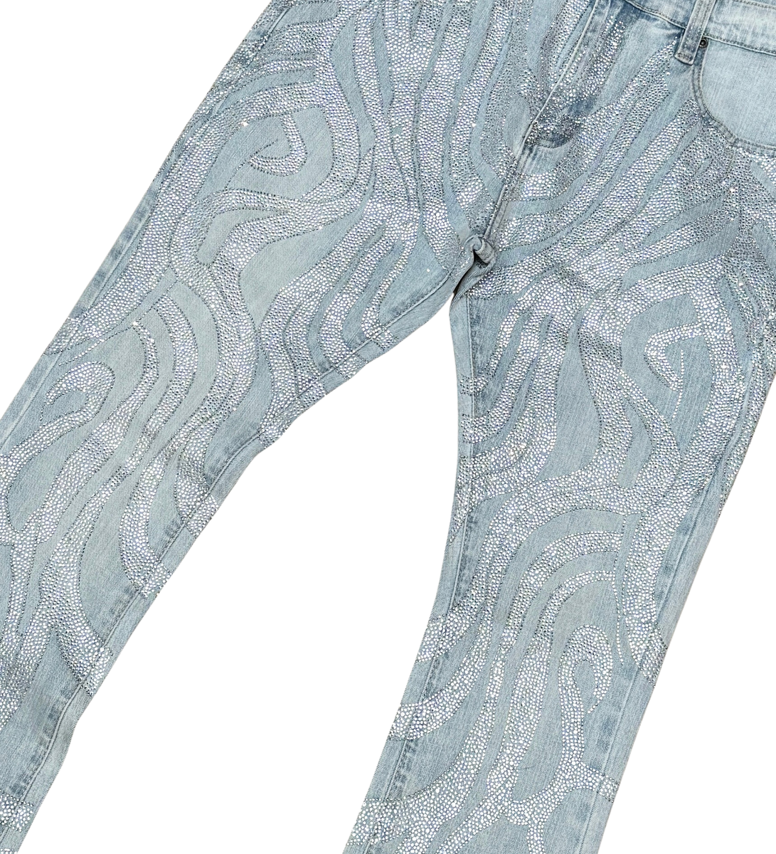 VC805 INDIGO style Vicious Indigo Blue Embellished Denim Jeans with a classic indigo blue wash