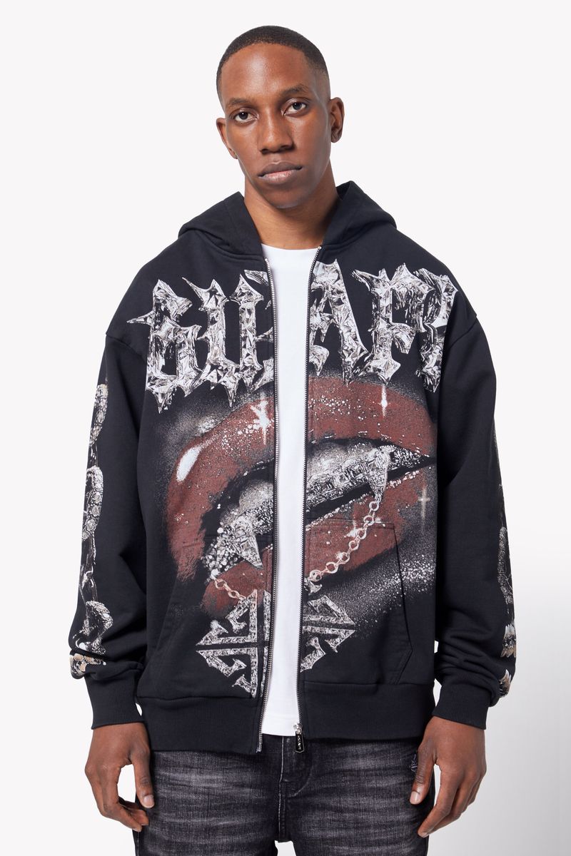 Black hoodie with chained zip detail and Guapi branding