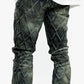 Vintage stacked denim jeans in blue with Valabasas tire design
